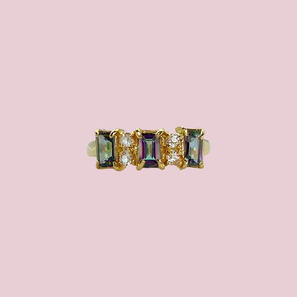 vintage ring mystic topaz trilogie 9k goud