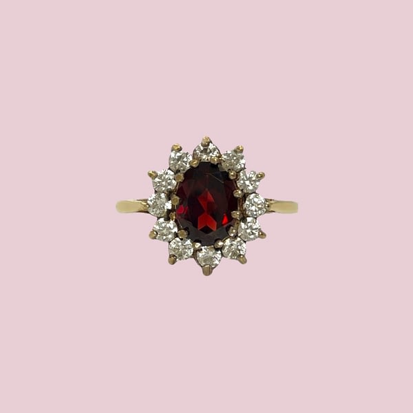 granaat cluster ring vintage goud