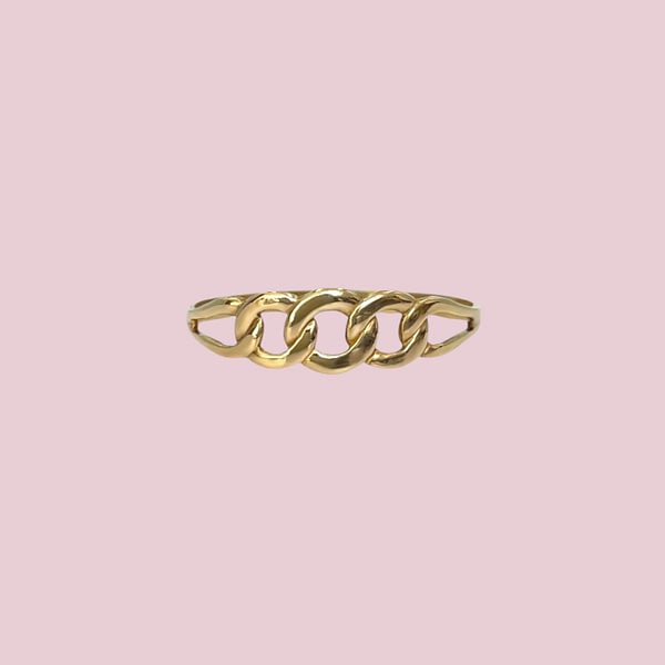 vintage gouden chain schakel ring 9k