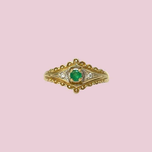 vintage ring smaragd en diamant zegel ring victorian