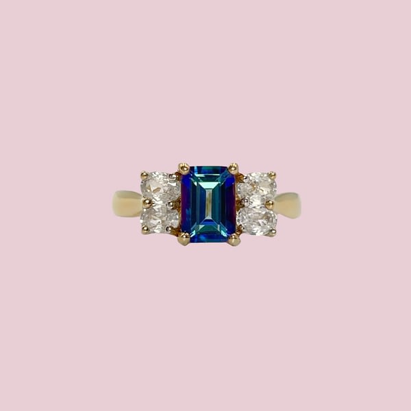 vintage ring mystic topaz rechthoek goud