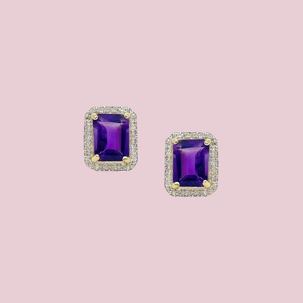 vintage amethist en diamant oorbellen goud