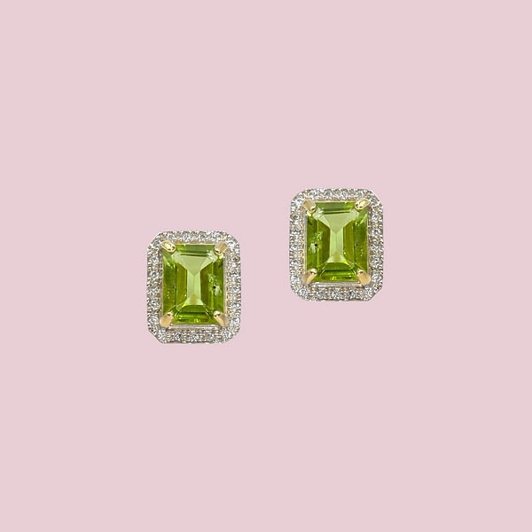 vintage peridoot en diamant oorbellen goud