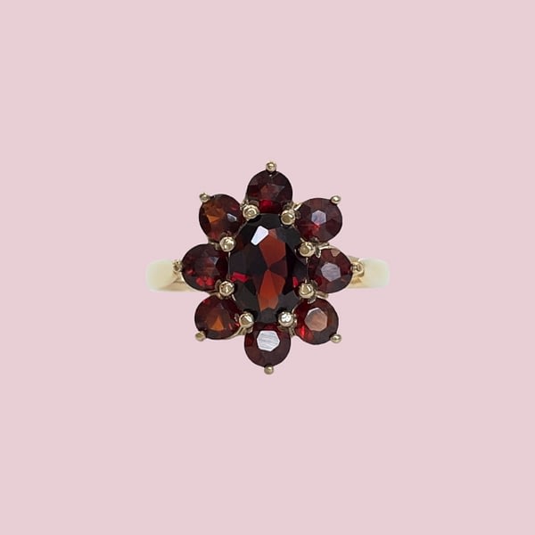 vintage ring granaat cluster grote bloem