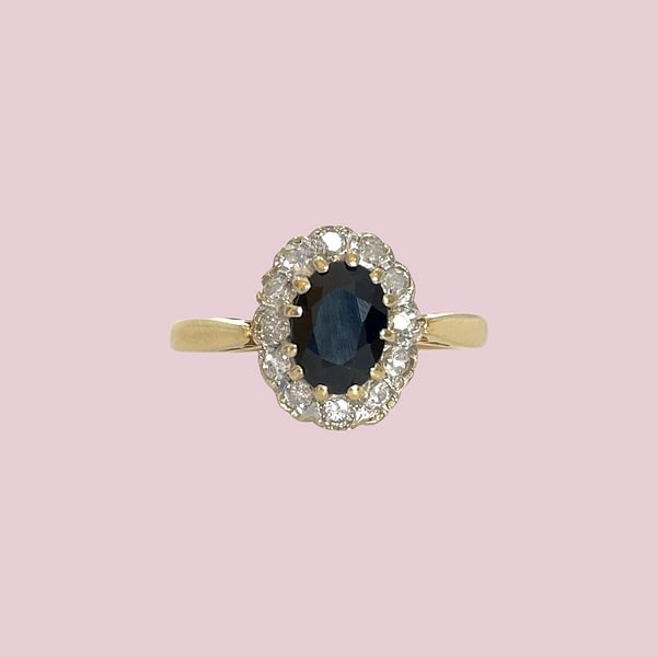 vintage lady di ring saffier diamant cluster