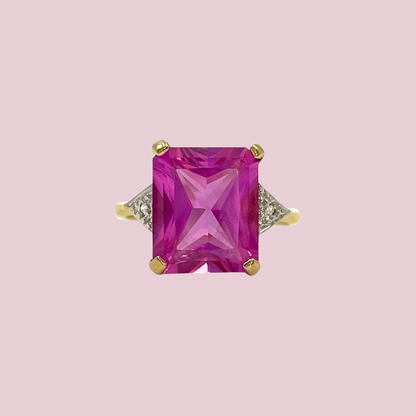 vintage ring roze saffier rechthoekig
