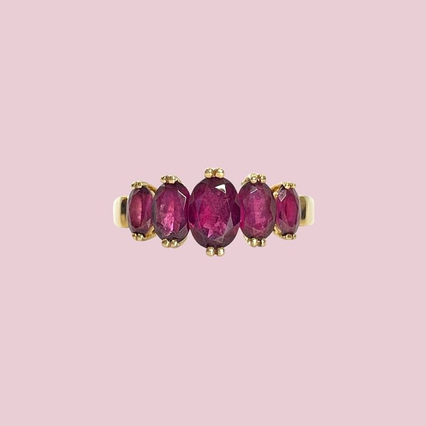 vintage ring rhodoliet granaat vijf steens