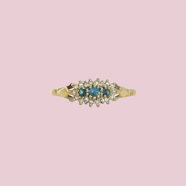 vintage ring topaas en diamant cluster