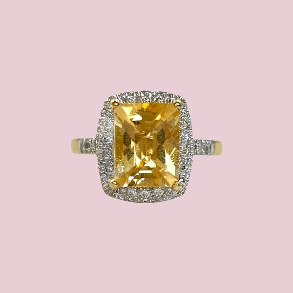 ring citrien en diamant halo goud 10 karaat
