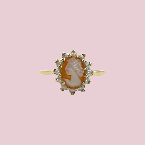 vintage camee ring parels cluster
