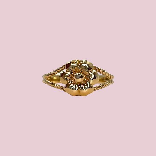 vintage bloem ring goud