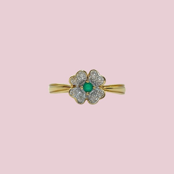 vintage ring klavertje van smaragd en diamant