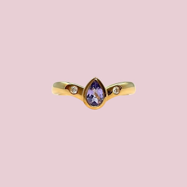 vintage ring tanzaniet en diamant wishbone