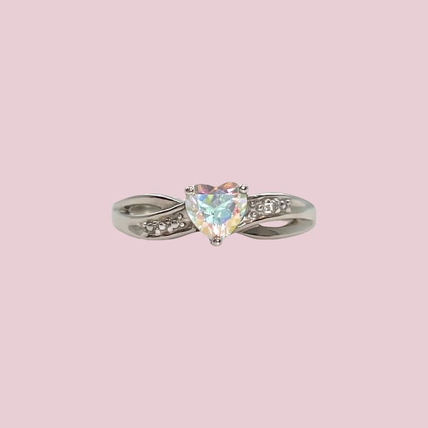 vintage ring witgoud hartje mystic topaz