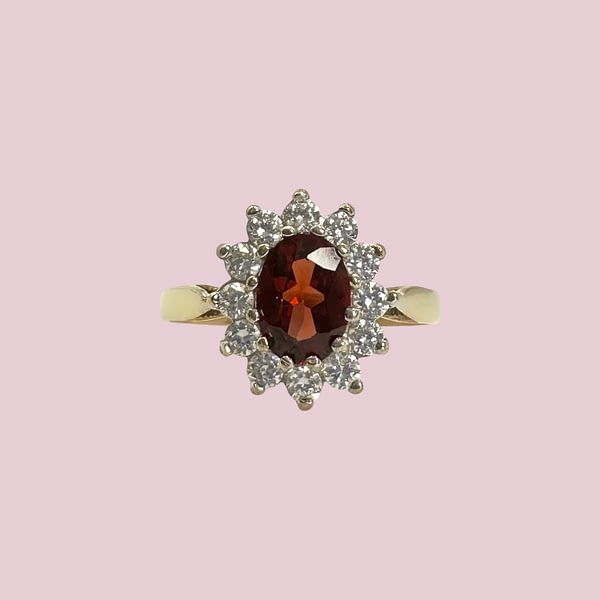 vintage ring granaat en cz entourage