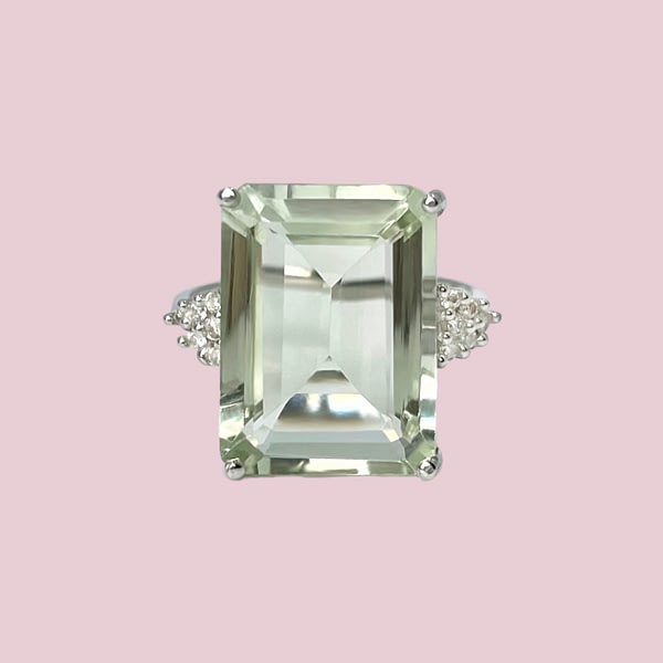 vintage ring groene amethist rechthoekig witgoud 10k