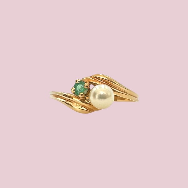 vintage ring smaragd en parel