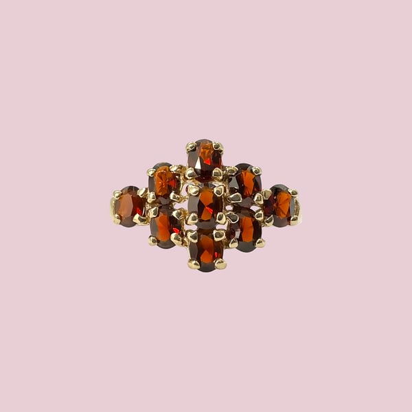 vintage granaat ring cluster 9k goud