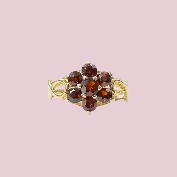 vintage ring granaat bloemetje