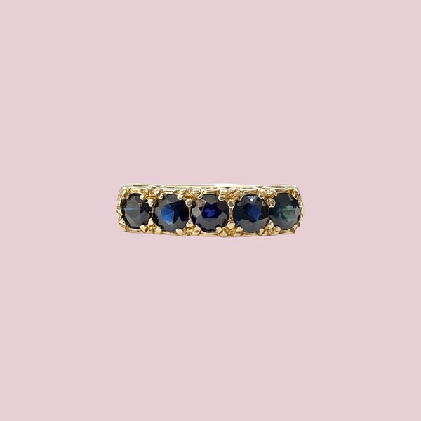vintage ring saffier 5-steens