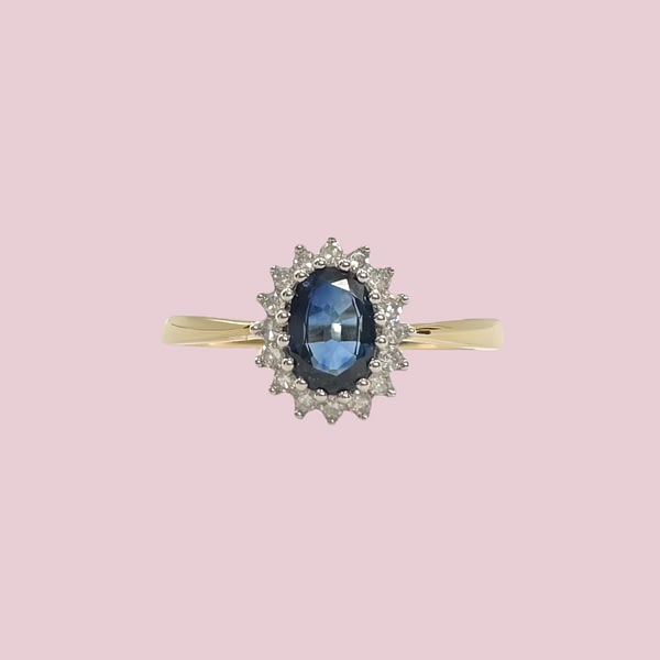 vintage ring saffier en diamant cluster