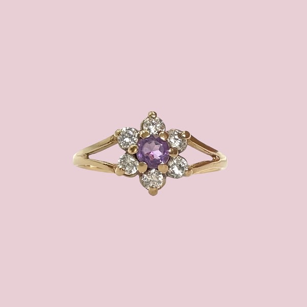 vintage cluster ring amethist en zirkonia