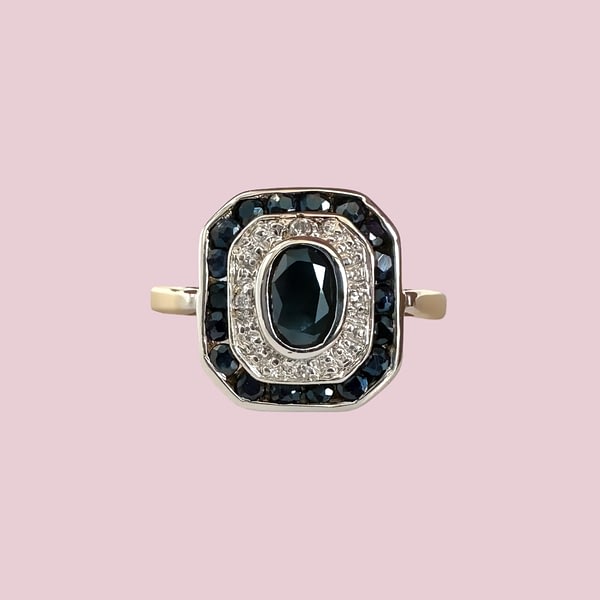 vintage saffier diamant art deco ring