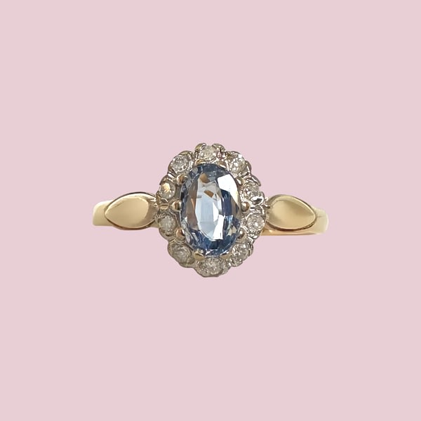 vintage cluster ring diamant lichtblauwe steen