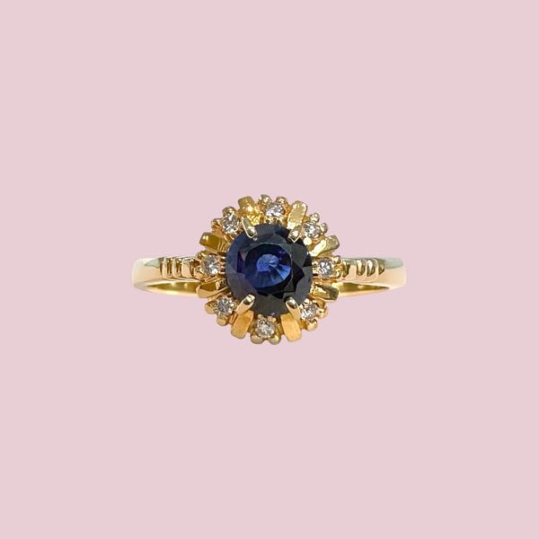 vintage ring saffier en diamant cluster