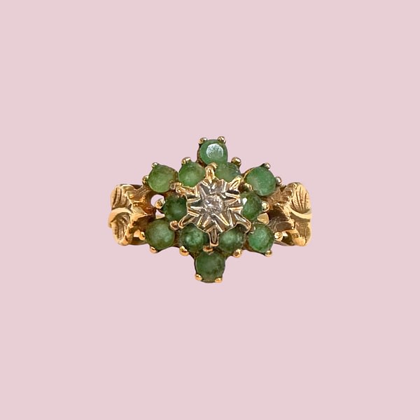 vintage smaragd diamant cluster bloem ring
