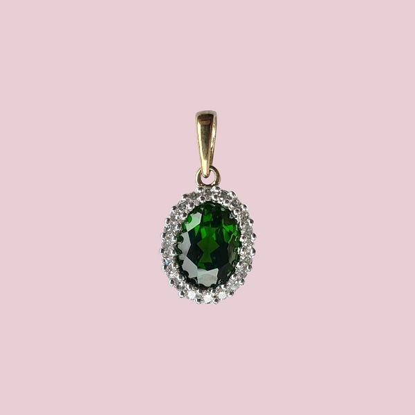 vintage cluster hanger chrome diopside en diamant halo