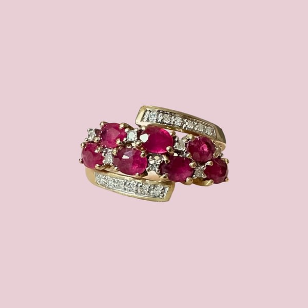 vintage cocktail ring robijn en diamant