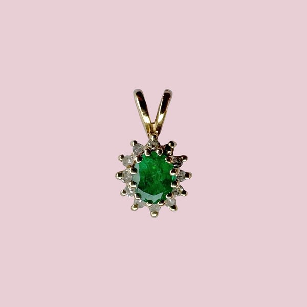vintage smaragd en diamant cluster hanger