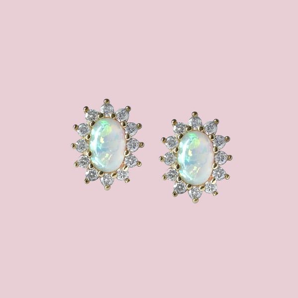 opaal oorbellen cluster 9k goud studs
