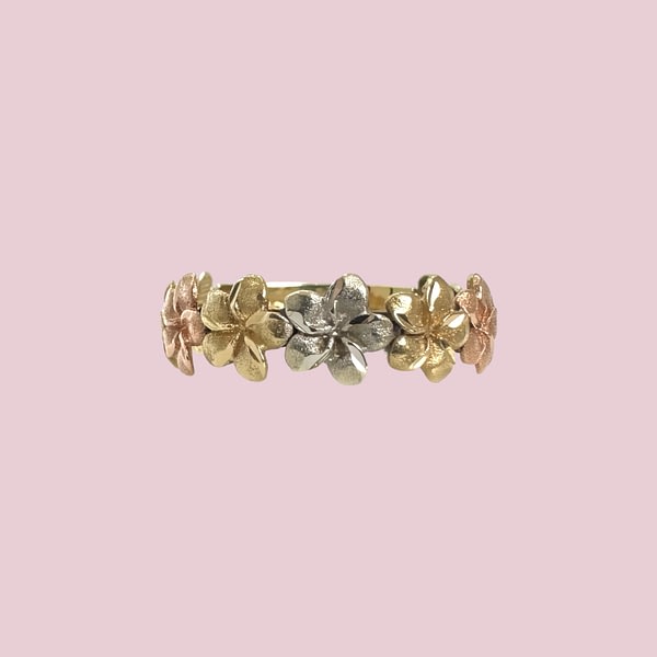 vintage ring bloemetjes 9k goud