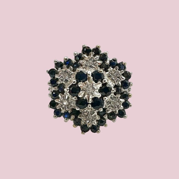 vintage ring saffier en diamant bloem cluster