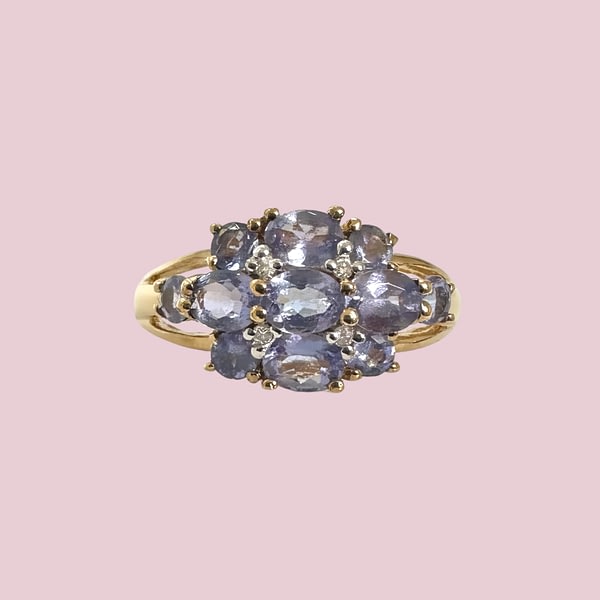vintage ring tanzaniet cluster en diamant