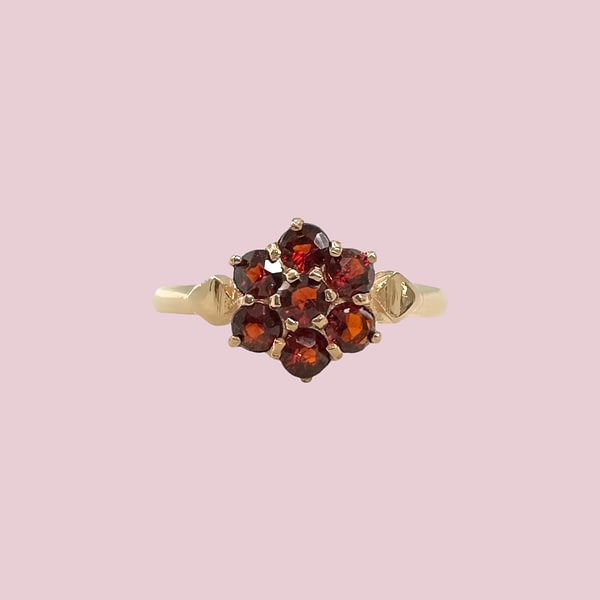 vintage ring granaat cluster bloem 9 karaat goud