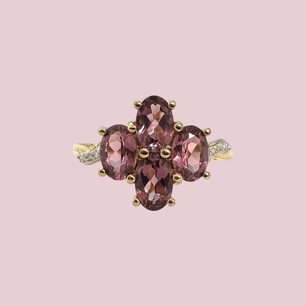 vintage ring roze saffier cluster van 9 karaat goud