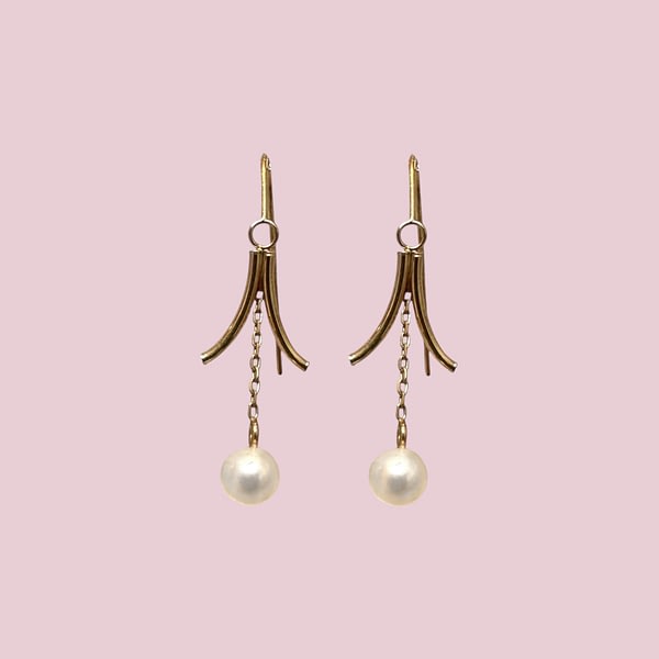 vintage parel oorbellen hangers 9k goud