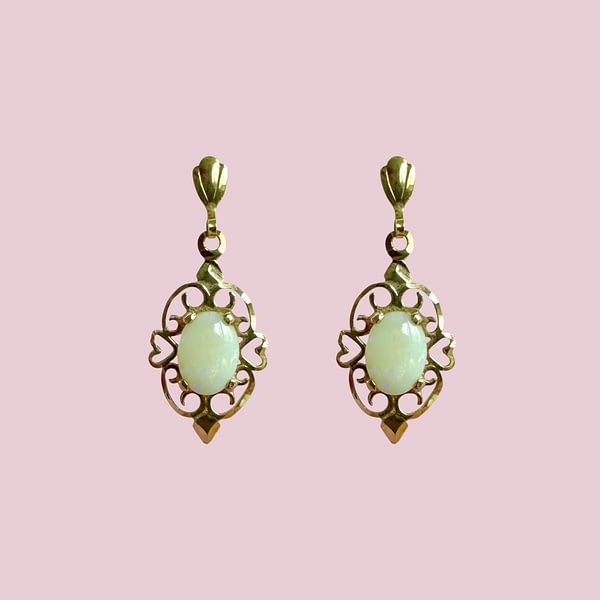 vintage opaal oorhangers 9 karaat goud