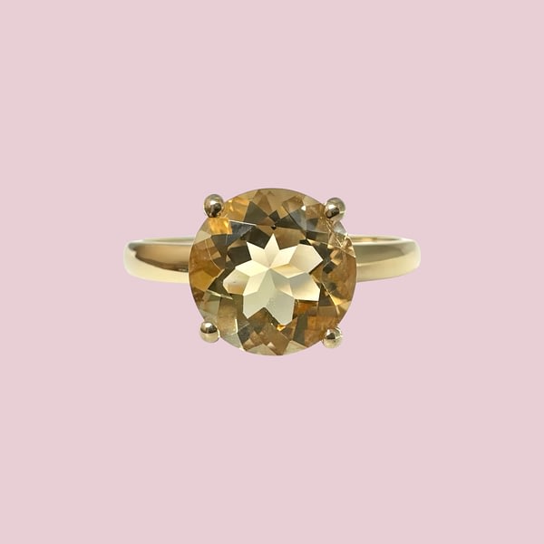 vintage ring citrien solitair rond 9 karaat geel goud