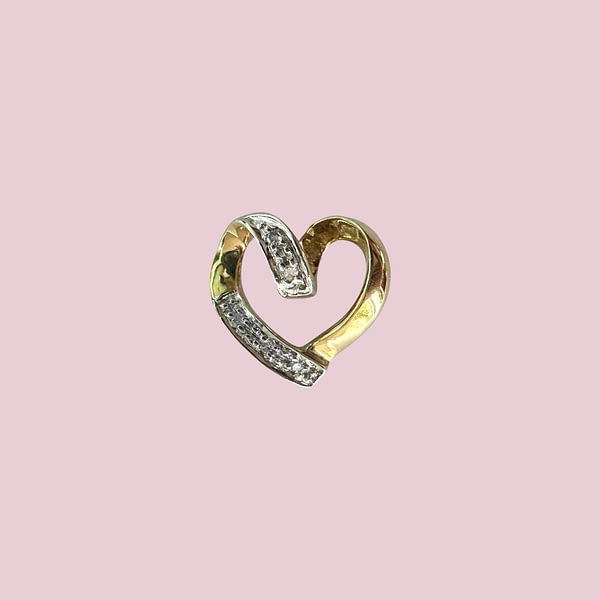 vintage hanger open hartje met diamant 9k goud