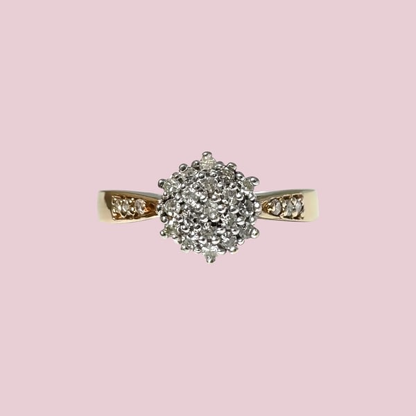 vintage diamant cluster ring van 9 karaat goud