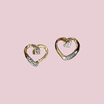 vintage hart oorstekers 9k goud met diamant