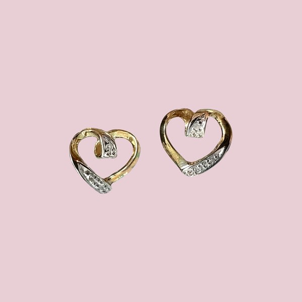 vintage hart oorstekers 9k goud met diamant