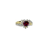 ring met rood zirkonia hartje en diamant cluster
