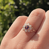 bloem cluster ring met opaal en amethist