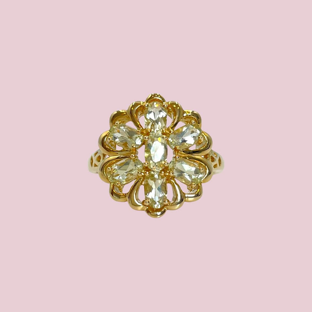 vintage bloem ring goud met groene amethist