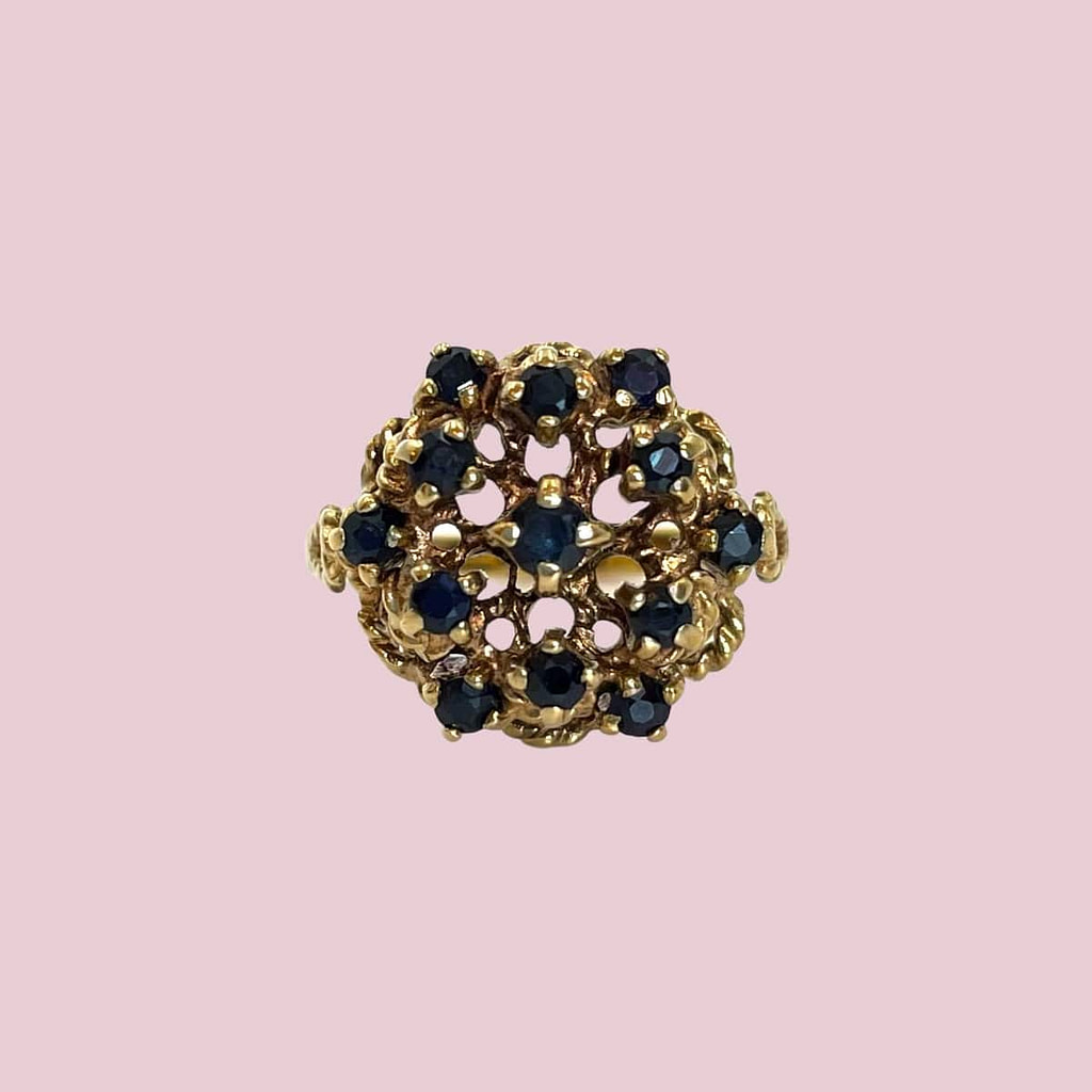 vintage saffier ornate ring cluster